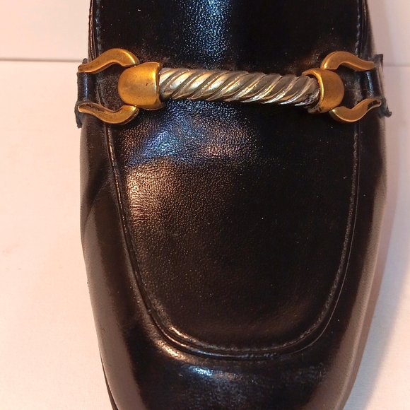 IMAGES MADE IN Spain Black Leather Loafers with Gold Accent size 5.5B - Picture 2 of 5
